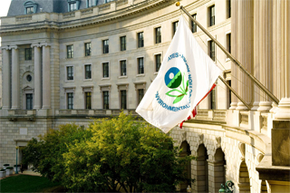 EPA flag flying over the headquarters building