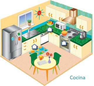 Corte transversal ilustrado de una cocina