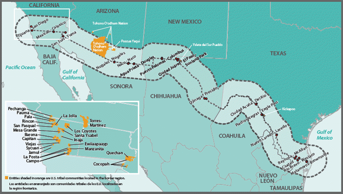 Mapa del Programa Frontera México-Estados Unidos 